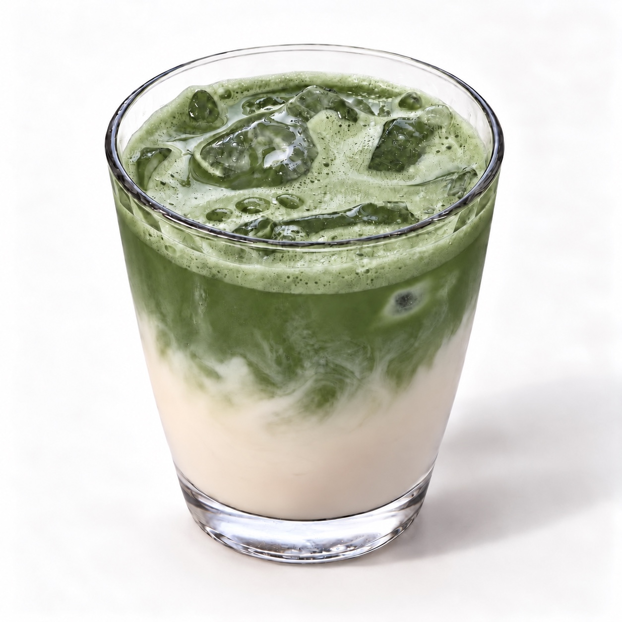 Iced oat milk matcha latte with a creamy layered finish